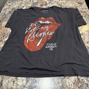 The Rolling Stones Tour of America 78 T-Shirt Black Washed Faded Logo Sz XXL